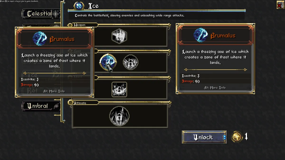 The spell tooltip system shows rune modifications and elemental effects