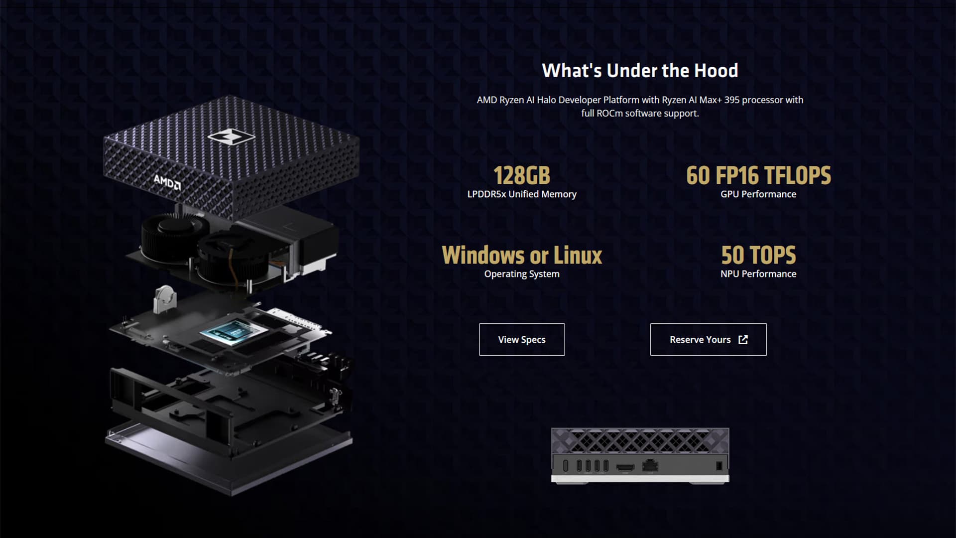Features of the AMD Ryzen AI Halo developer kit
