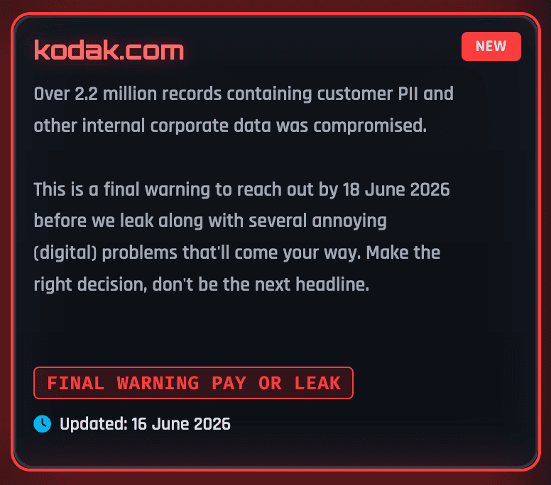 Kodak entry on ShinyHunters