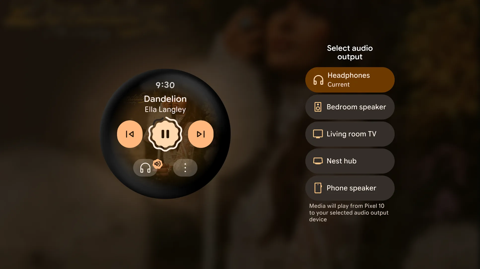 A screenshot of the audio output switcher in Wear OS 7