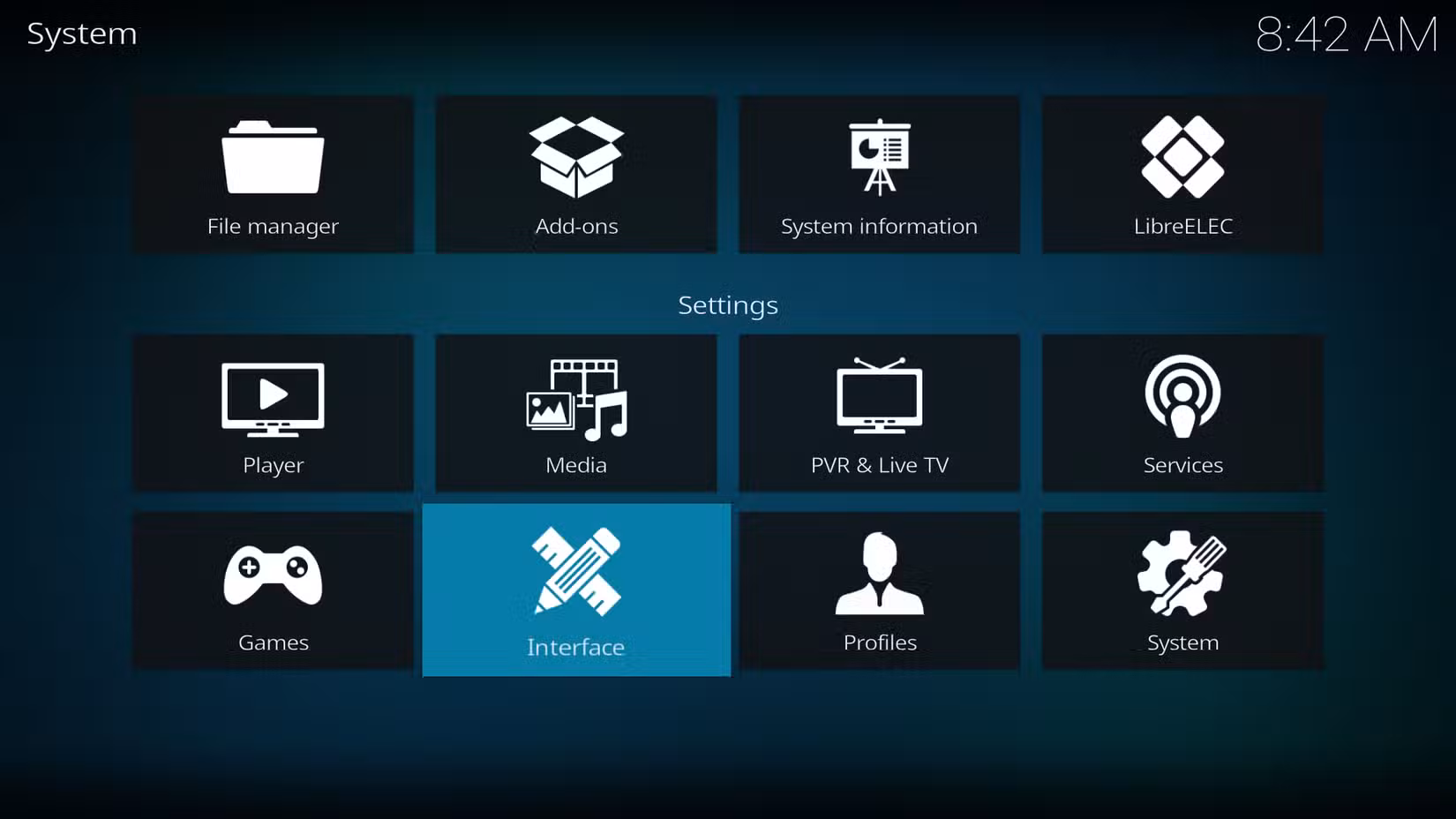 A screenshot showing Kodi settings on LibreElec.