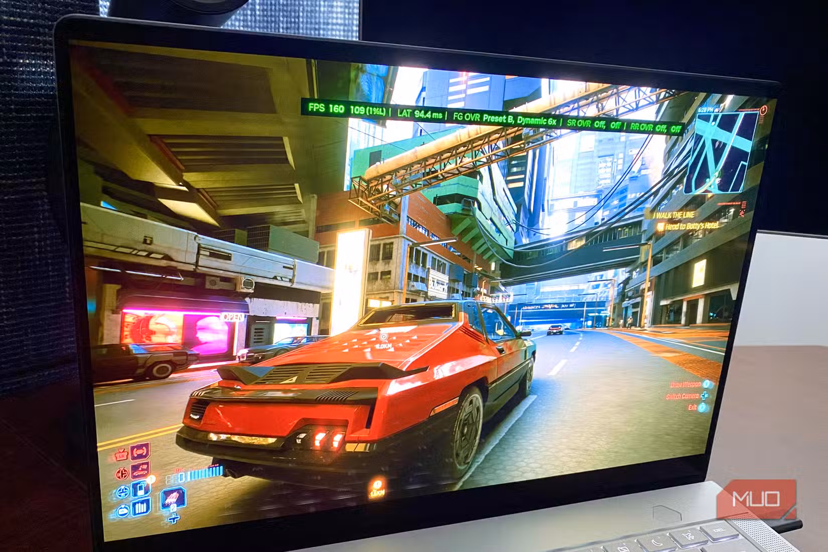 Cyberpunk 2077 using Dynamic Multi Frame Generation on a gaming laptop
