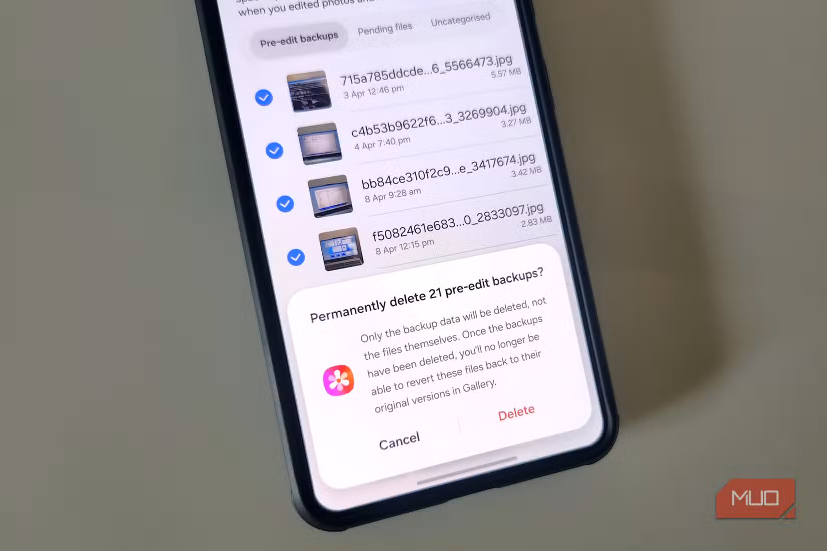 Delete pre-edit backups on Android phone