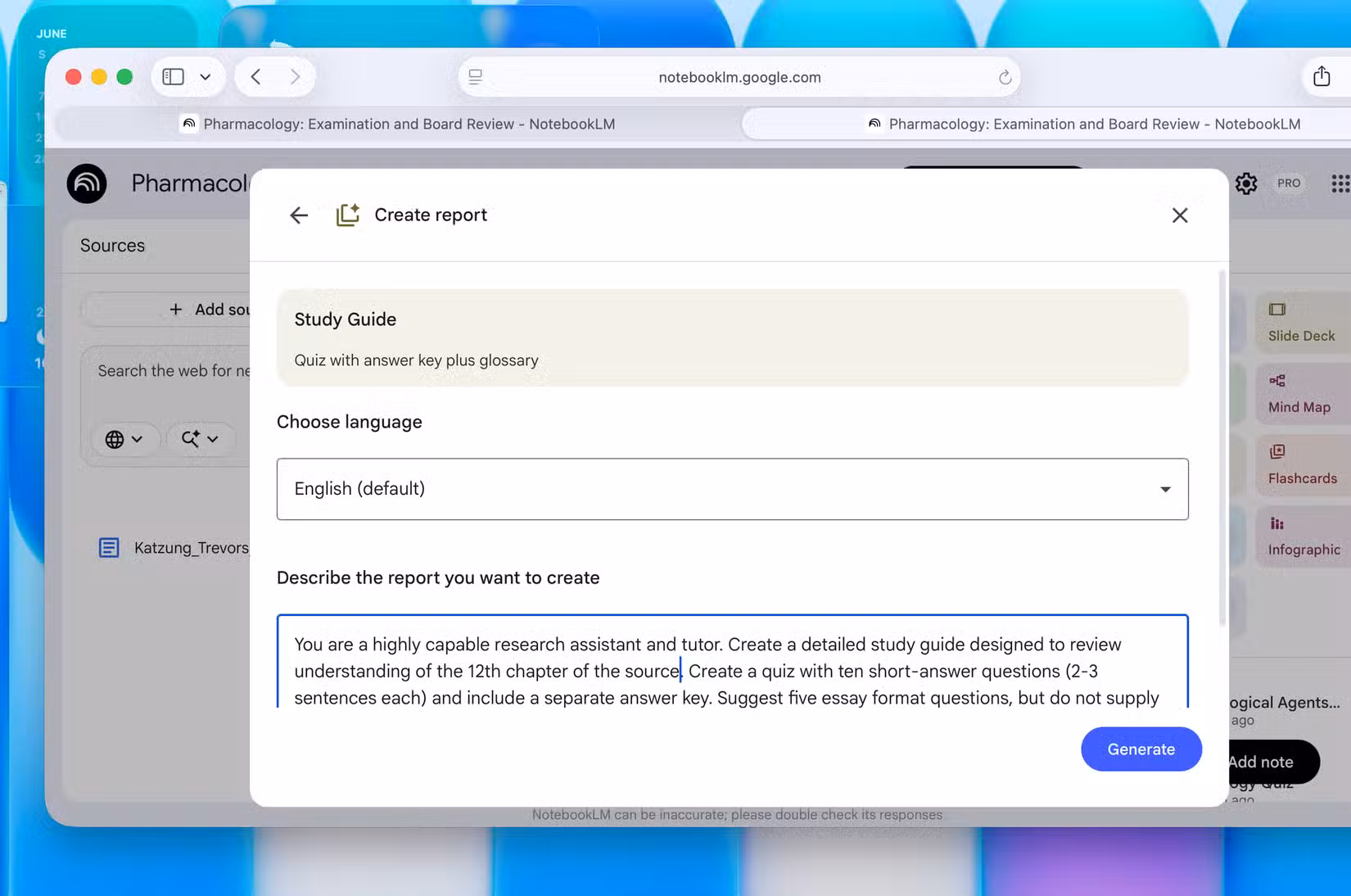 Creating a study guide from an EPUB source in NotebookLM
