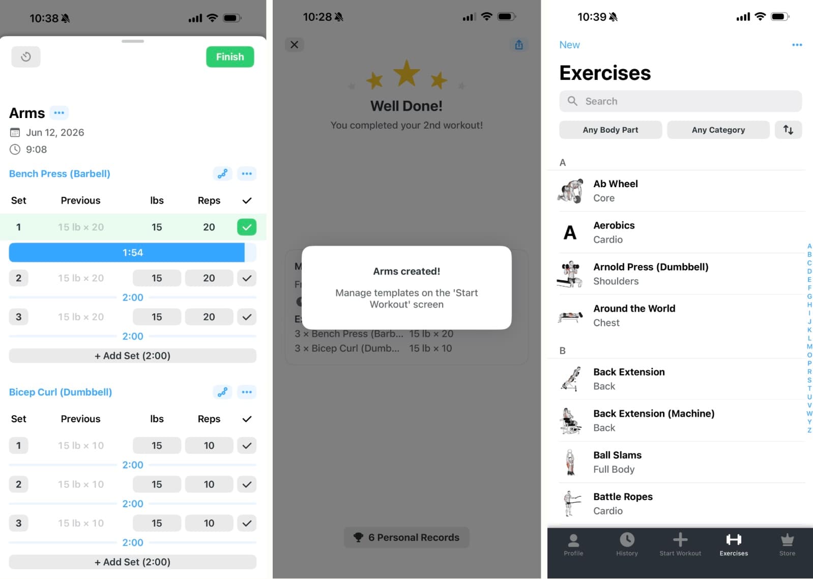Strong, our pick for the best fitness app for strength training