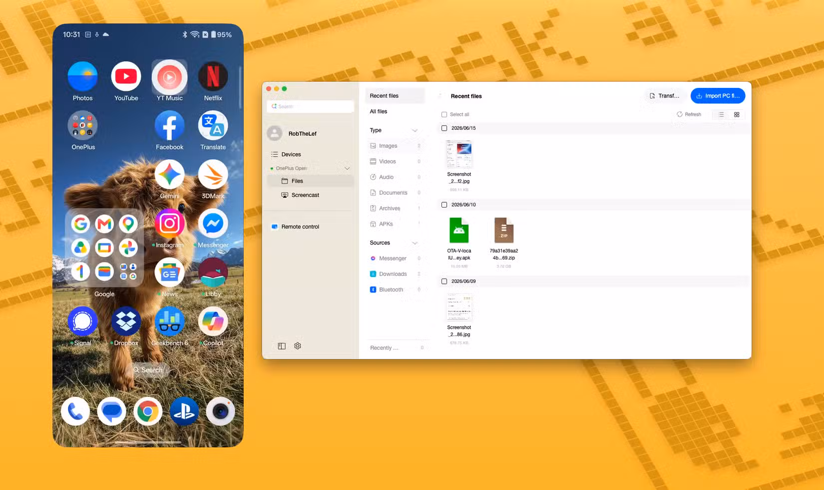 showing O+ Connect on Mac desktop