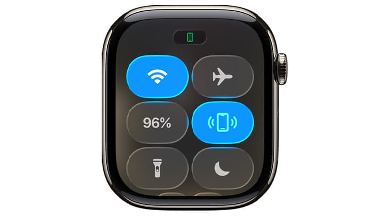 Apple Watch Control Center with the ping phone button highlighted