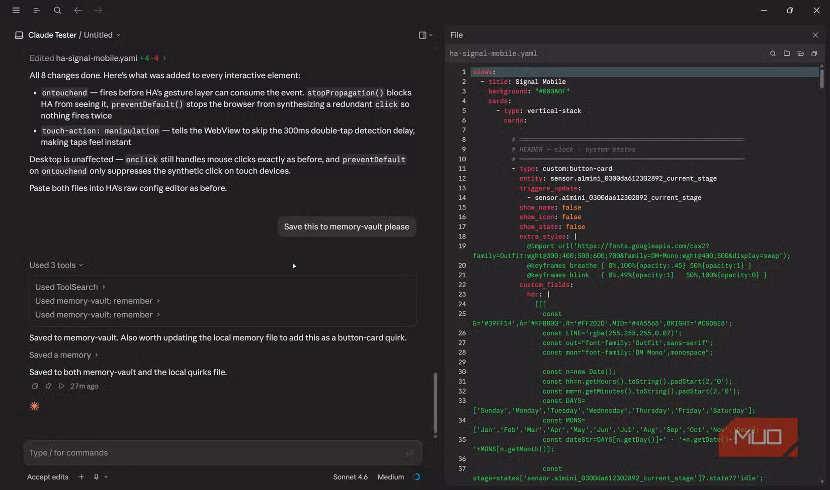 Claude Code desktop saving data to memory vault database.