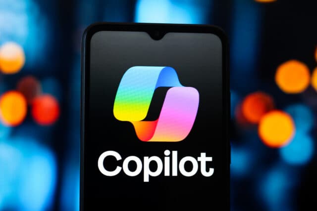 In this photo illustration, the Microsoft Copilot AI logo is seen displayed on a smartphone screen.