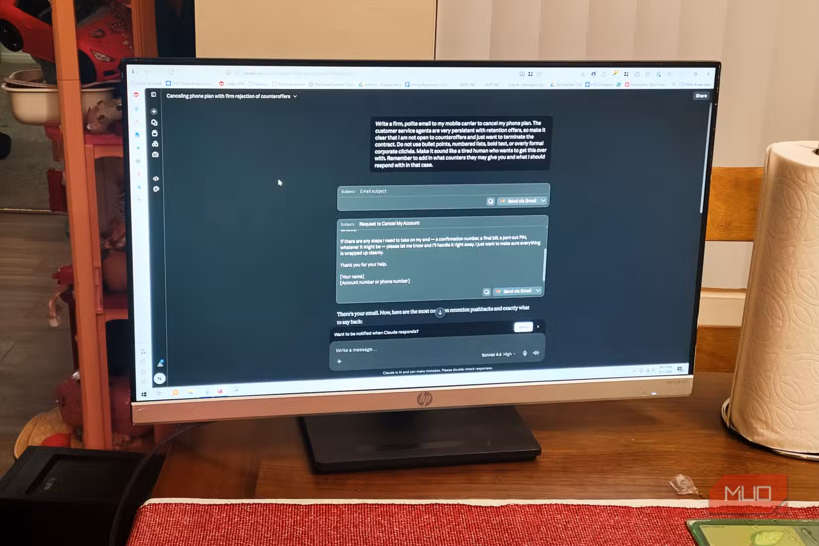 Claude open on a monitor