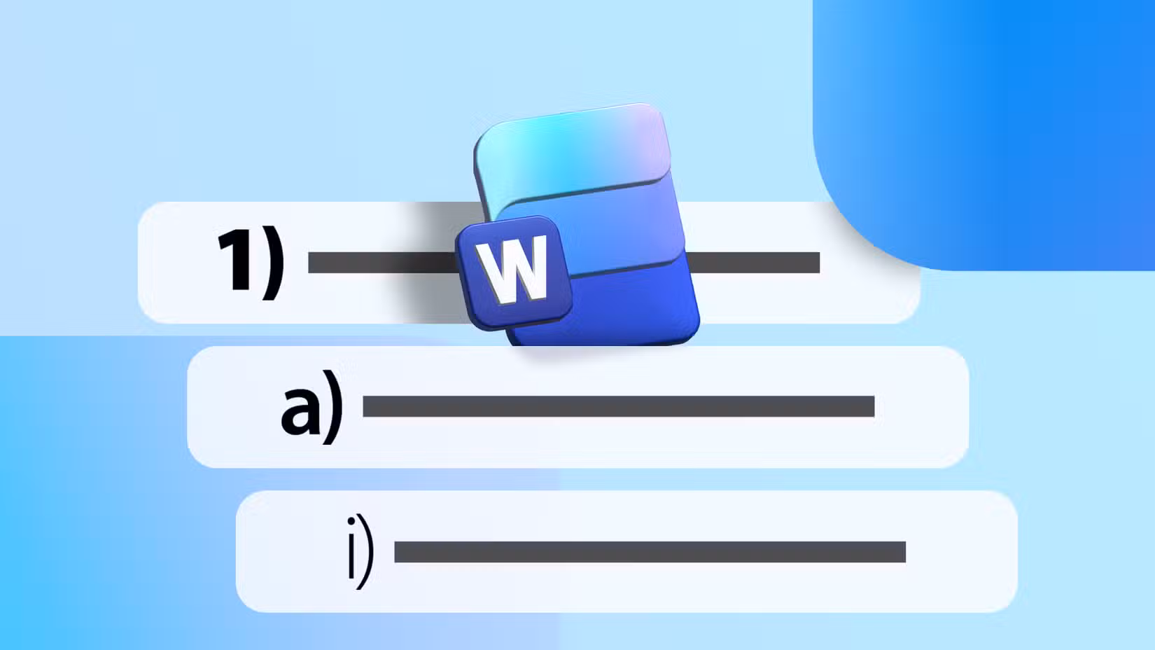 Illustration showing a numbered list in Microsoft Word, with the Word logo displayed above the list items.