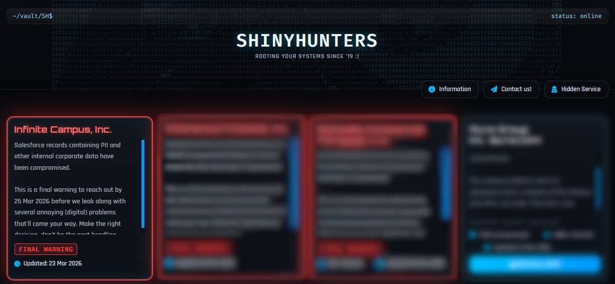 Infinite Campus on ShinyHunters data leak site