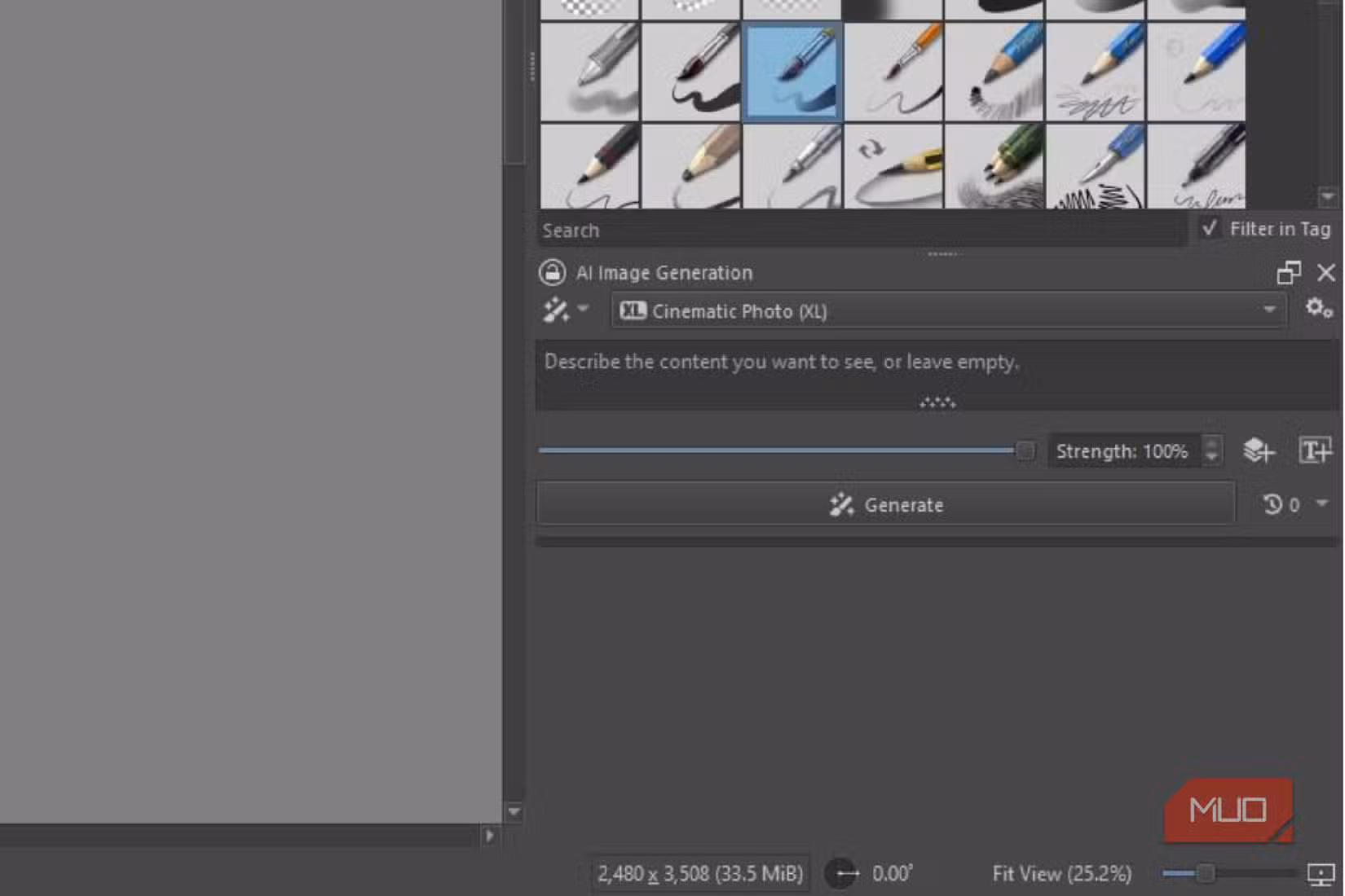 Krita's AI prompt box empty and waiting for a prompt.
