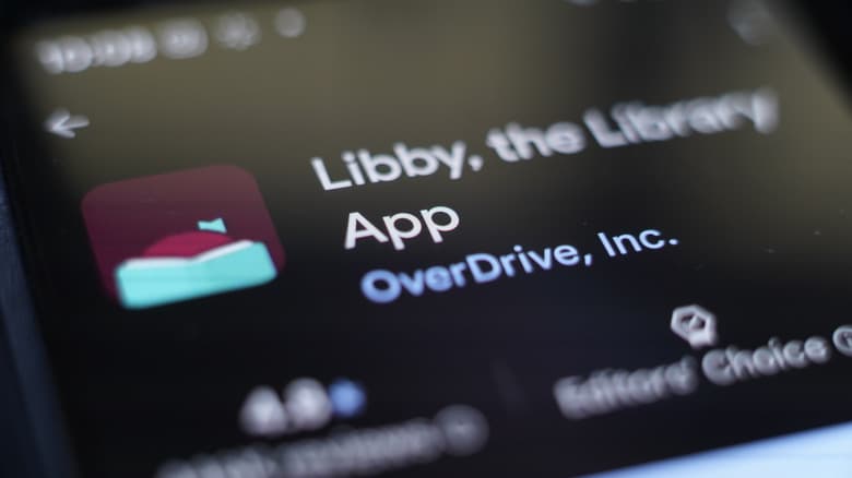 A black screen shows the purple Libby, the Library App.