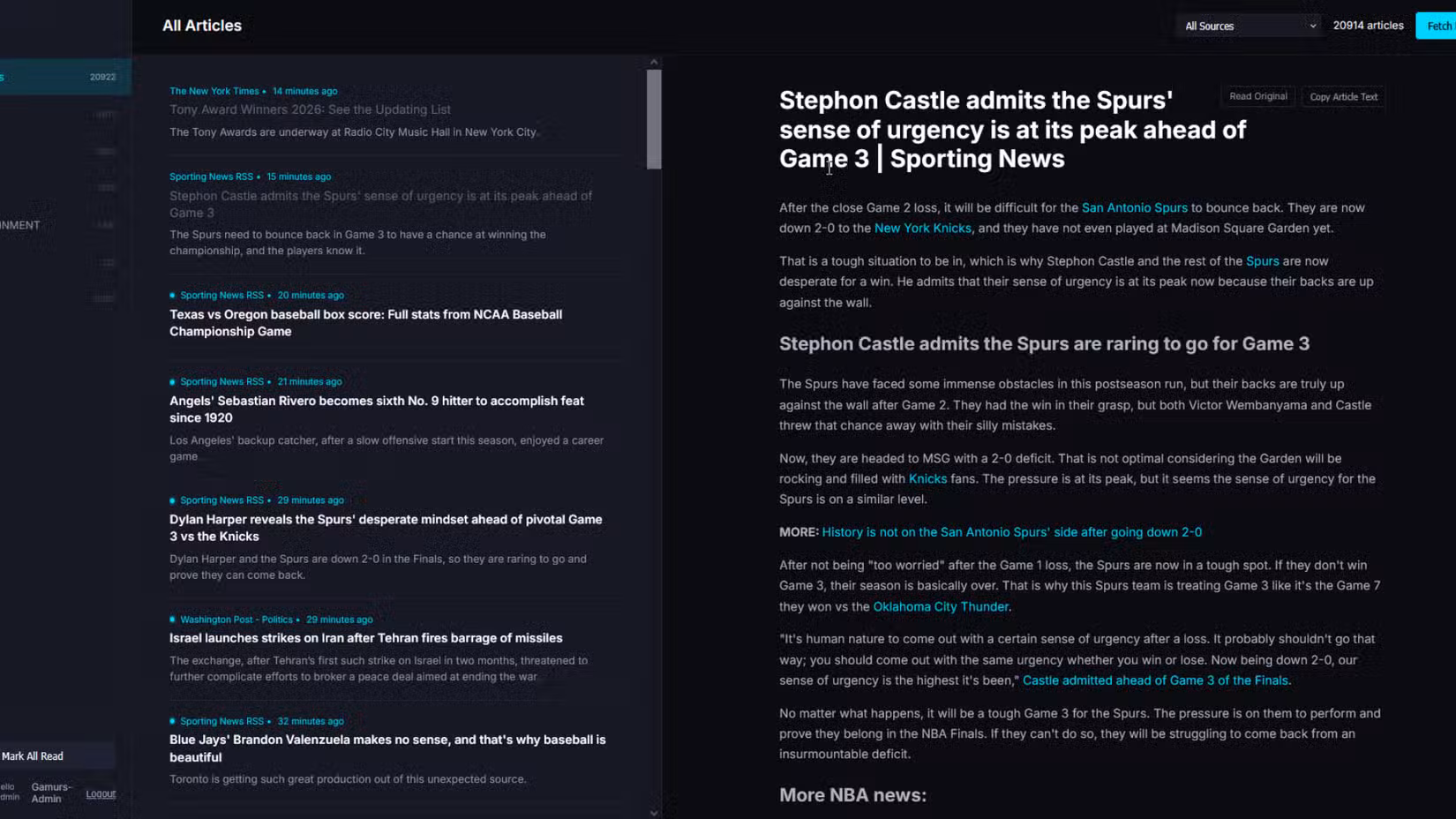 The RSS feed being used