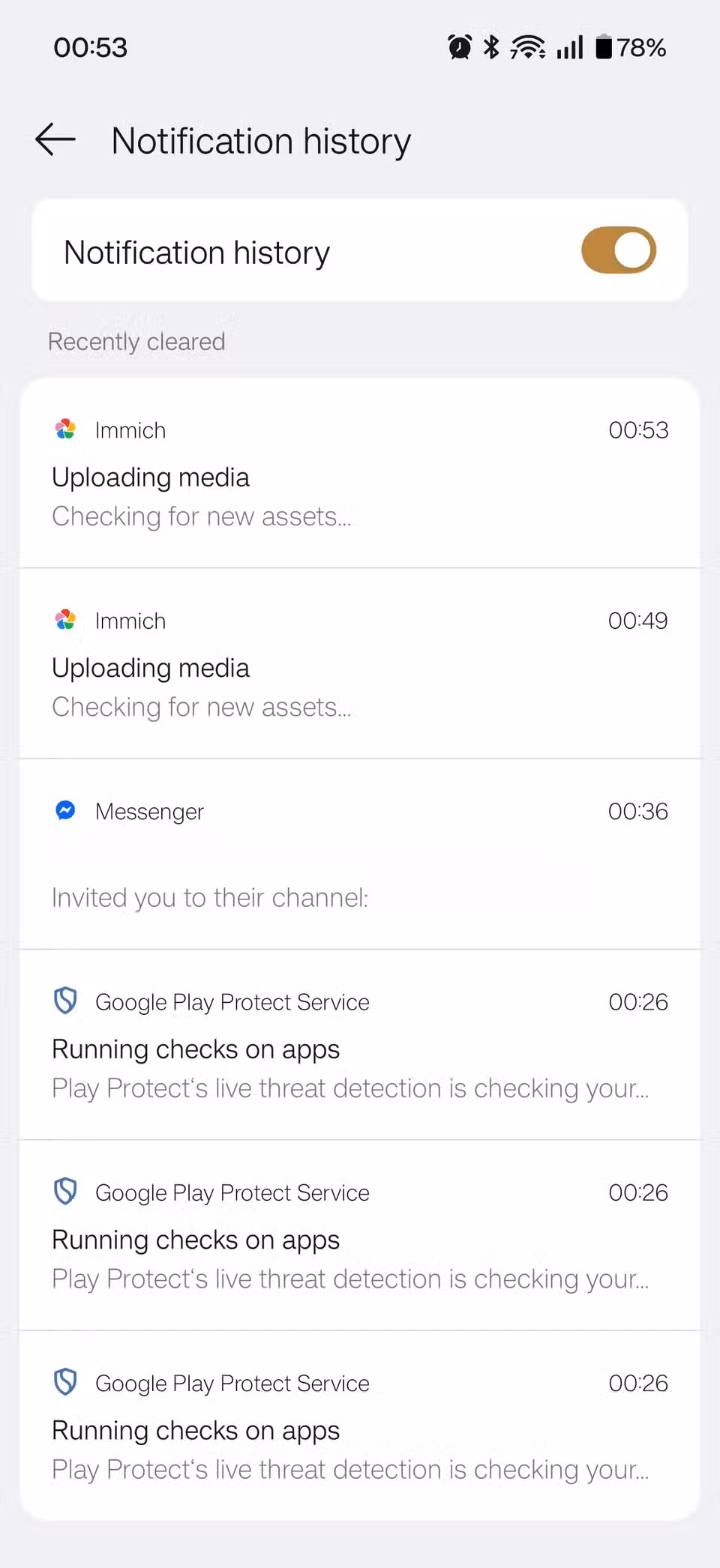 The Notification history feature on Android.