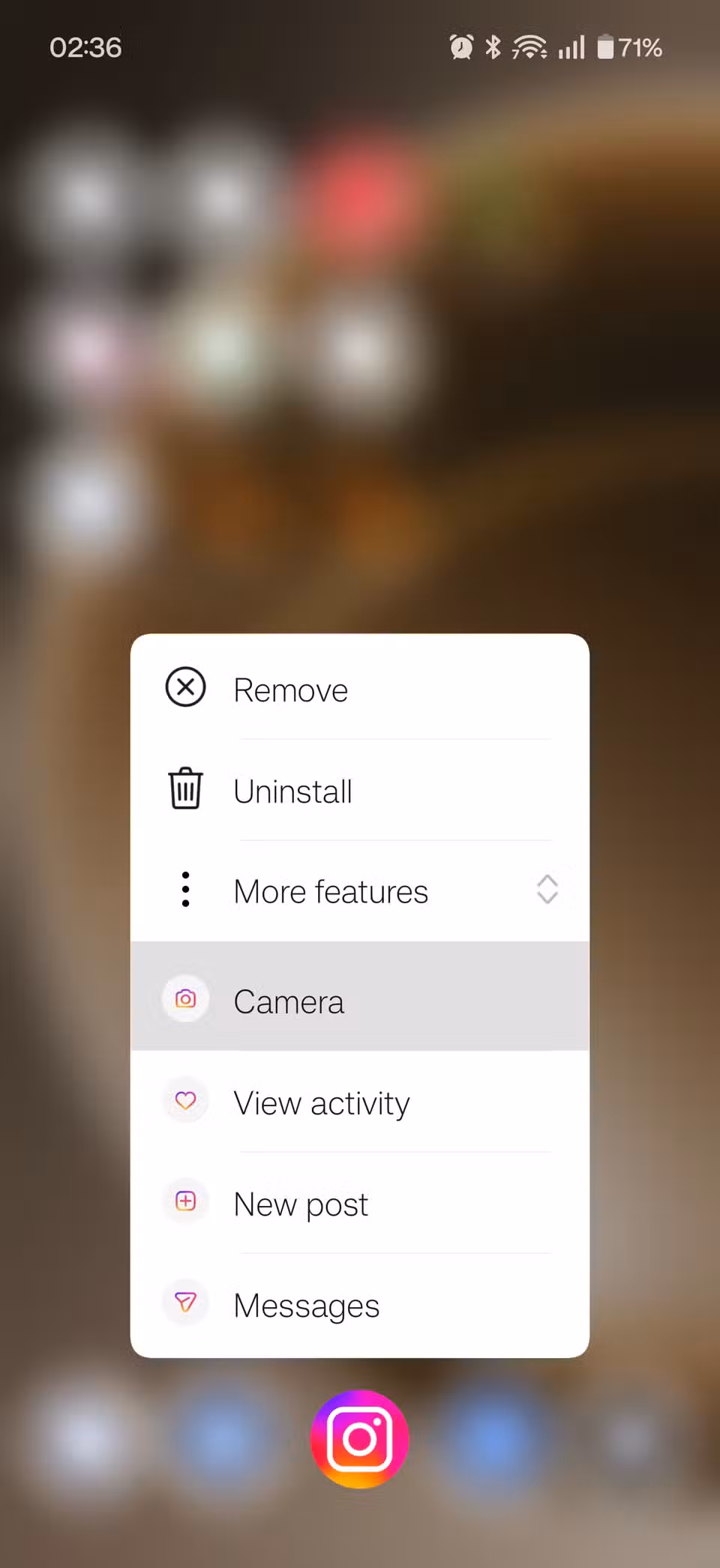 The shortcuts menu of an app on Android.