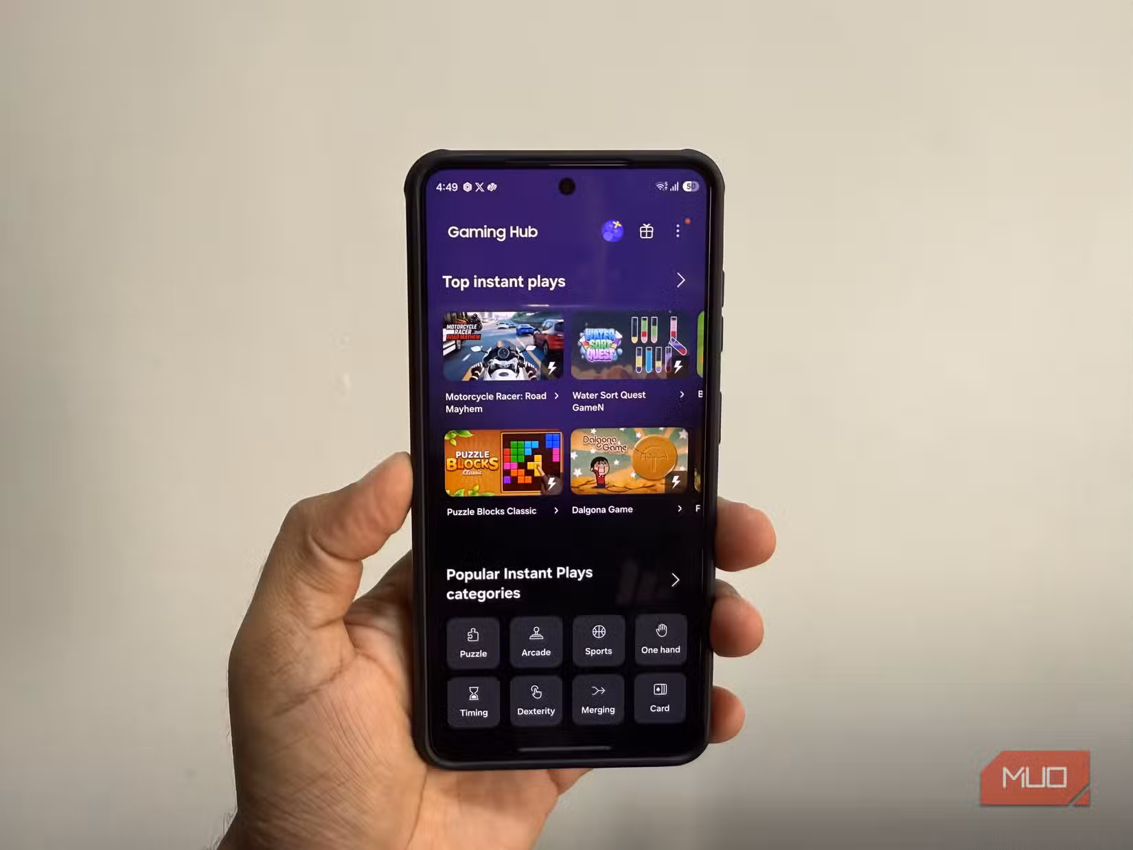 Gaming Hub app on Samsung phone