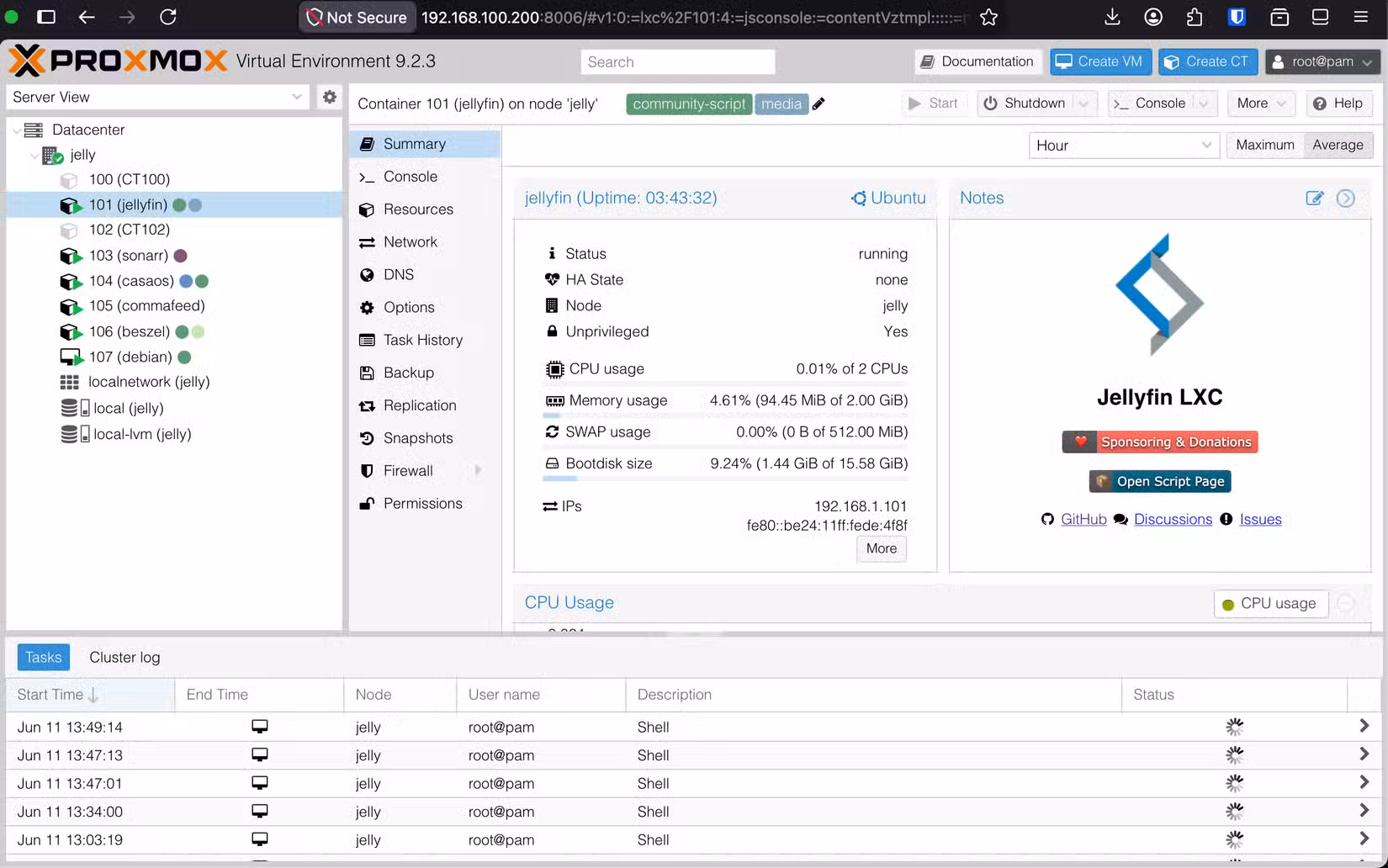 Proxmox stats.
