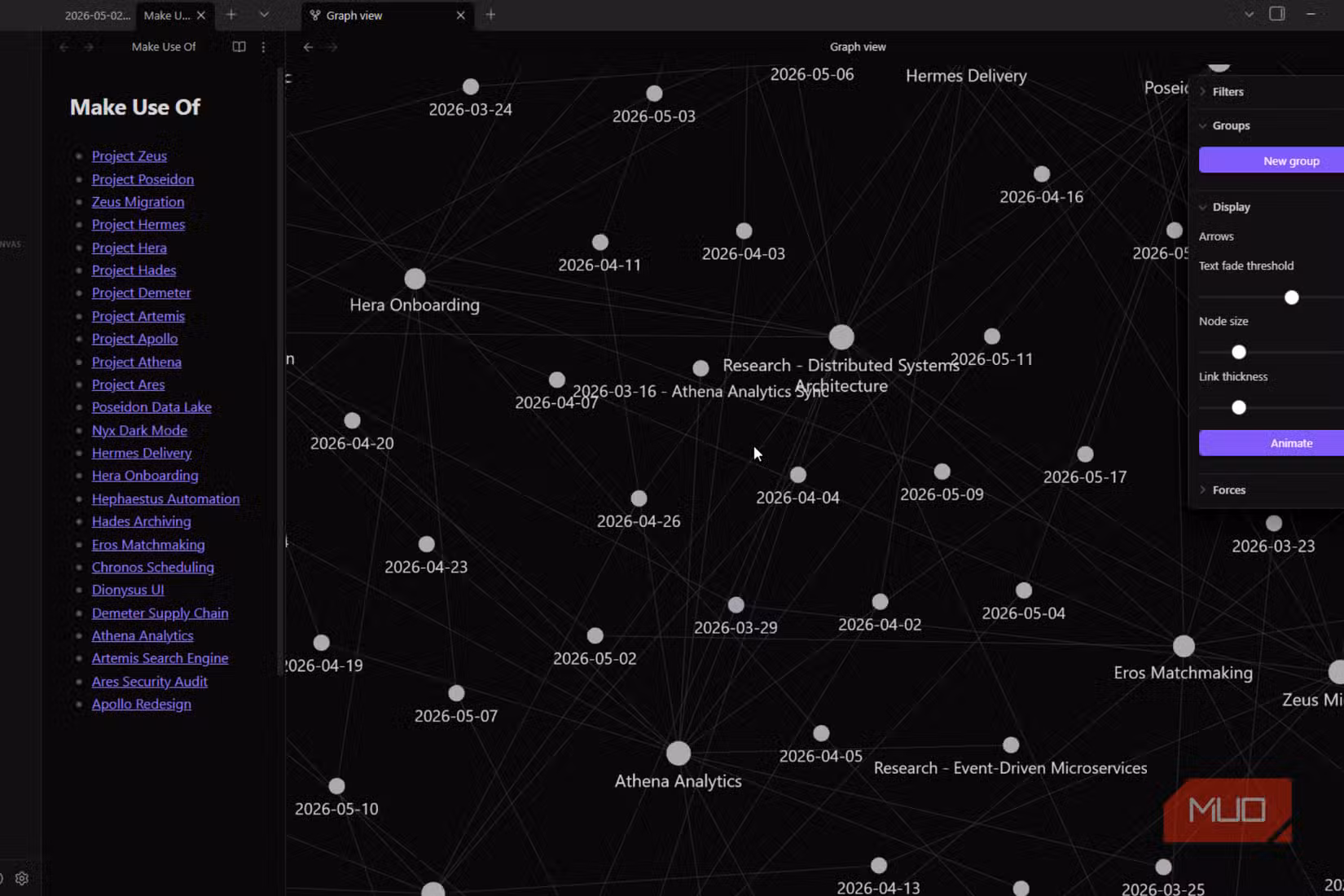 An Obsidian interconnected web with Make Use Of