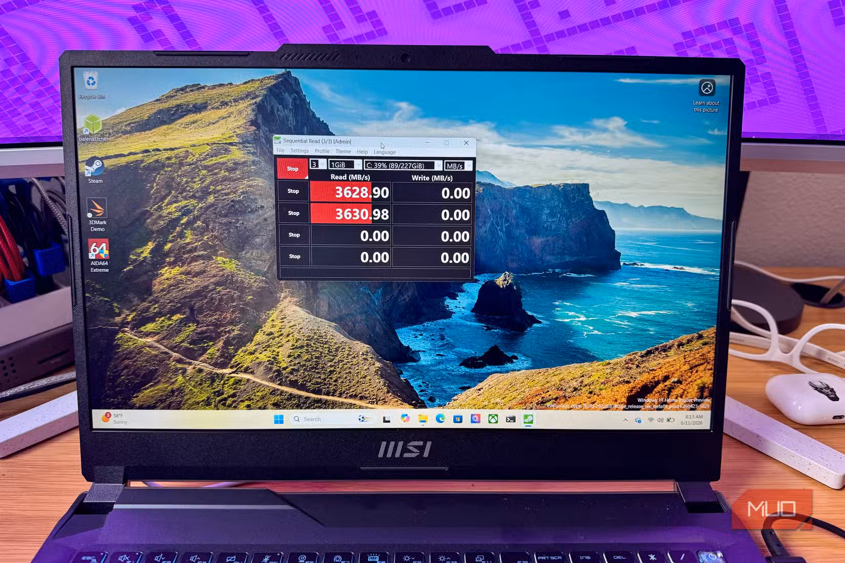 crystaldiskmark running on a PC laptop