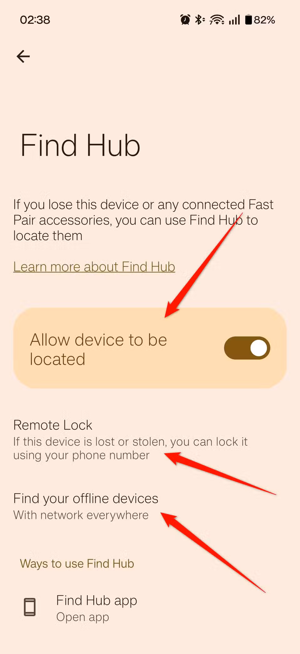 The Find Hub on the OnePlus 15, with "Allow device to be located" enabled.