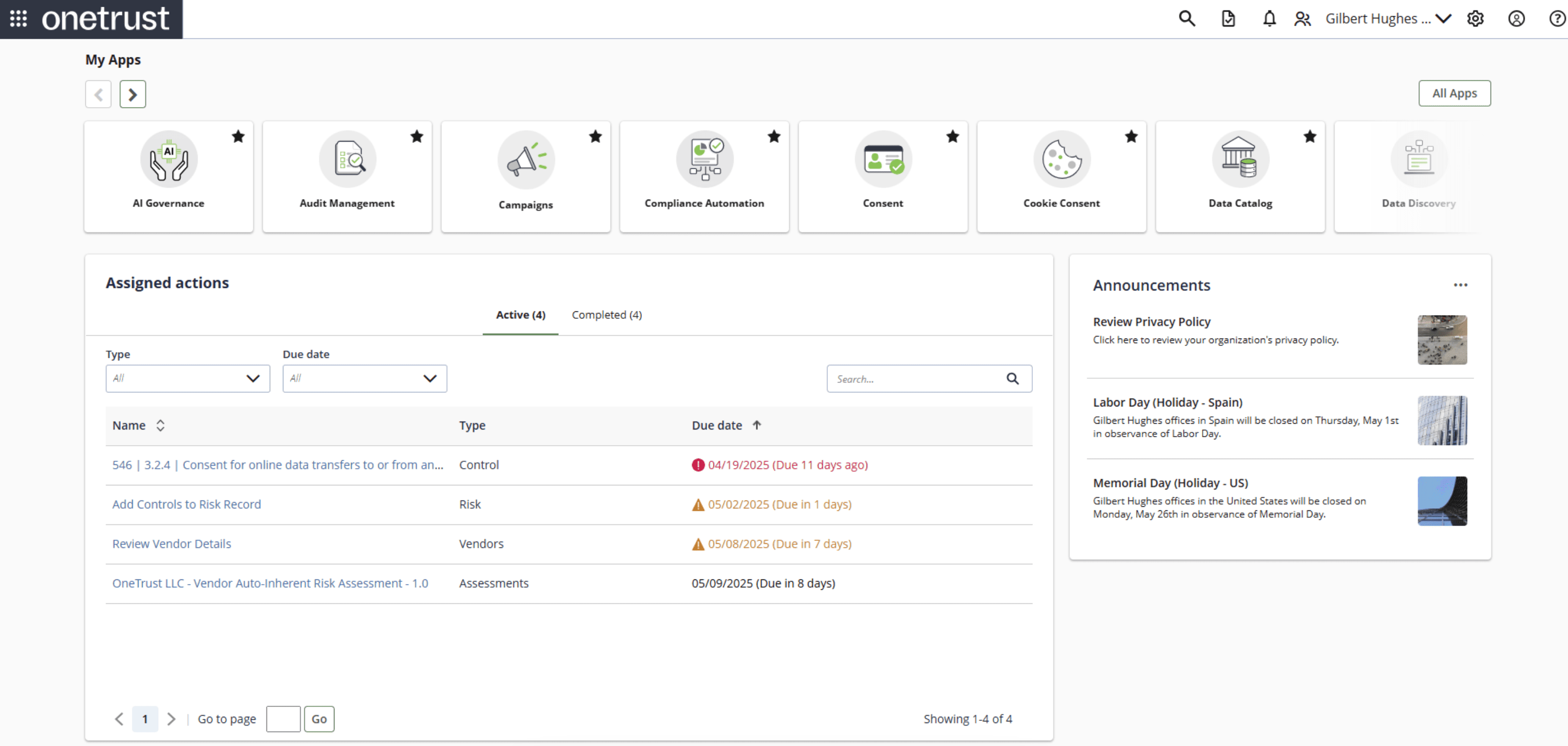 OneTrust, our pick for the best AI governance tool for enterprise-level governance