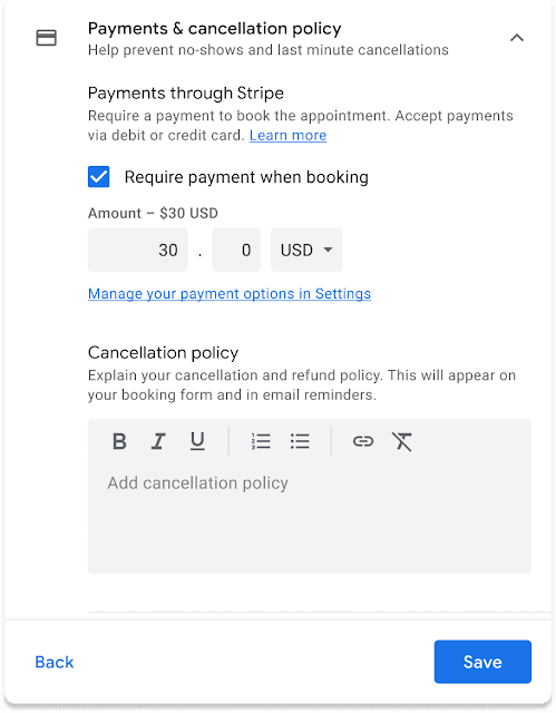 A payment page in Google Calendar