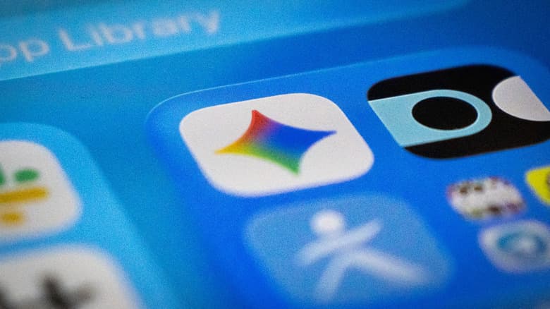 Closeup of Google Gemini app icon on iPhone screen