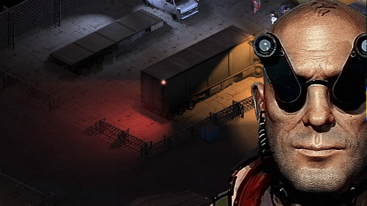 Brigador Killers character with cyber eyes over moody industrial background