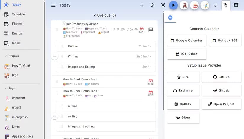 Super Productivity third party integrations.