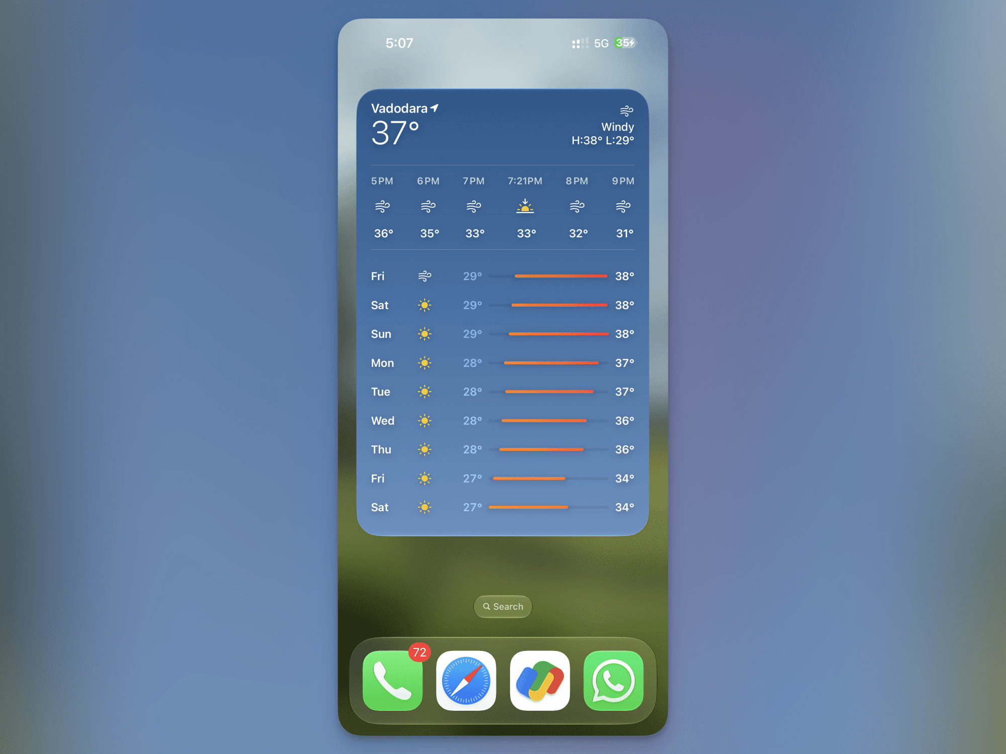 Extra large widgets on iPhone home screen.