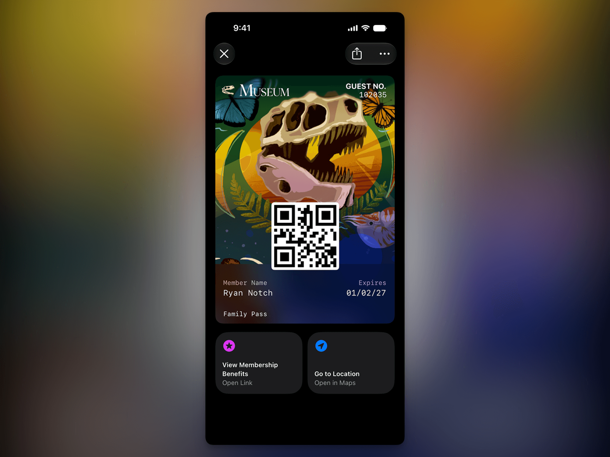 QR code for membership pass.