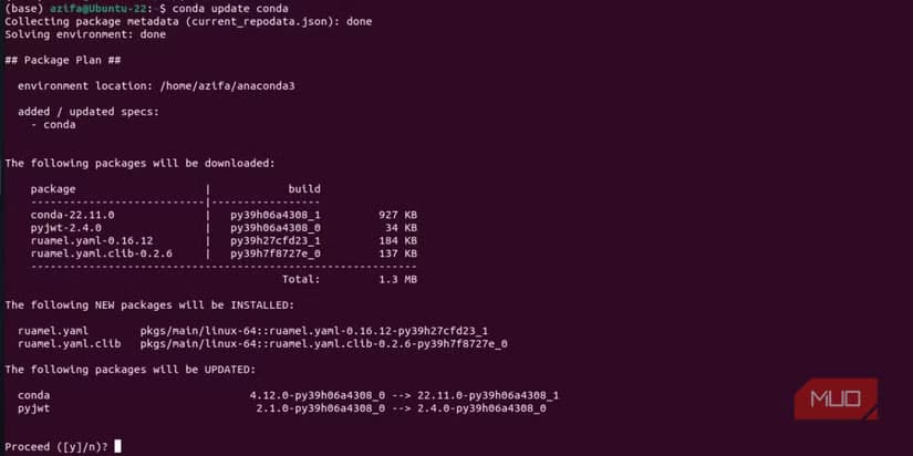 Conda manager being updated on ubuntu.