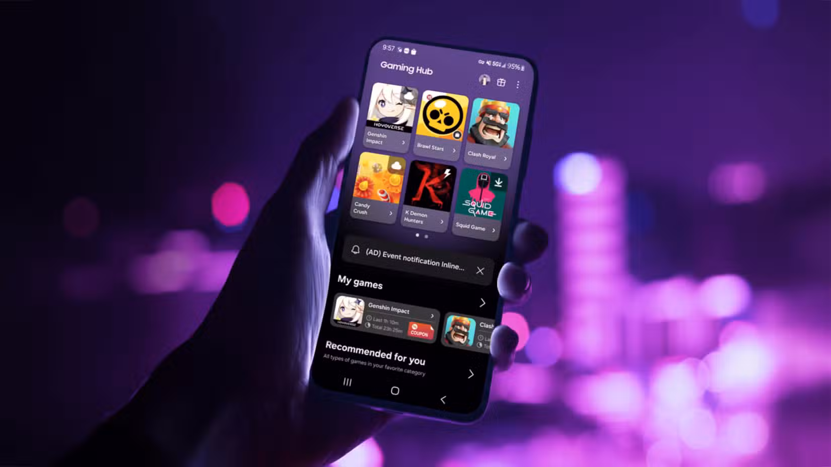 Samsung Gaming Hub previewing game titles