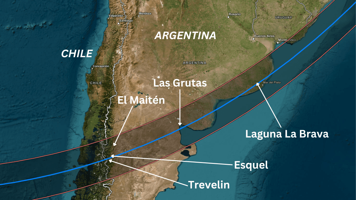Map showing the path of annularity across south america.