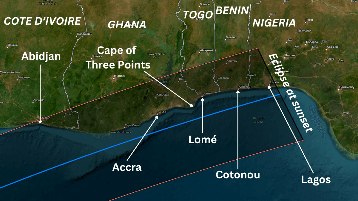 map showing the path of annularity across west africa