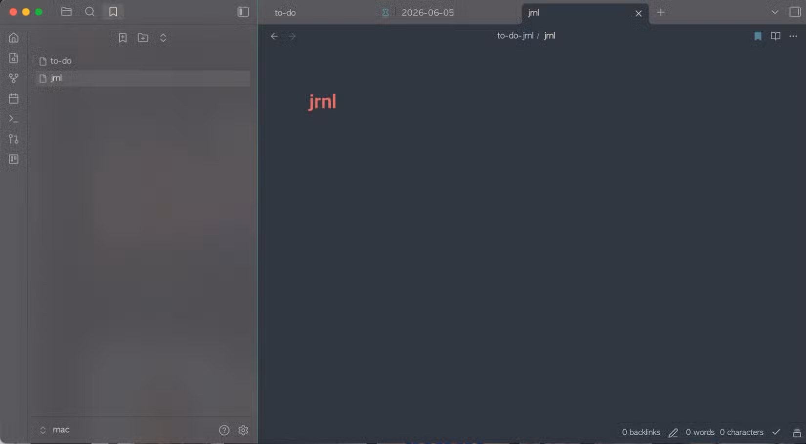 The bookmarks sidebar on Obsidian.