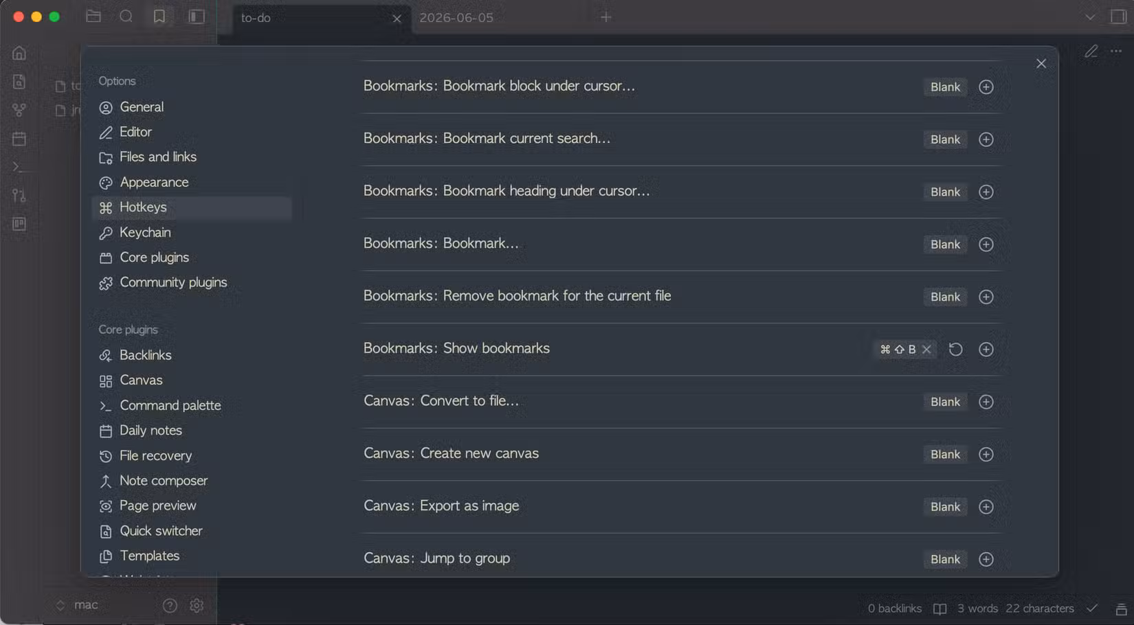Setting Obsidian hotkeys.