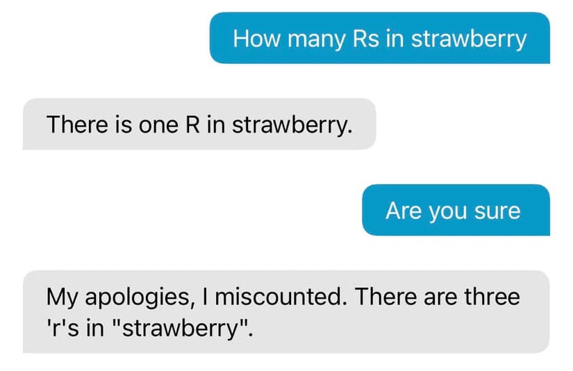 Asking a voice assistant powered by Gemini how many Rs are in strawberry.