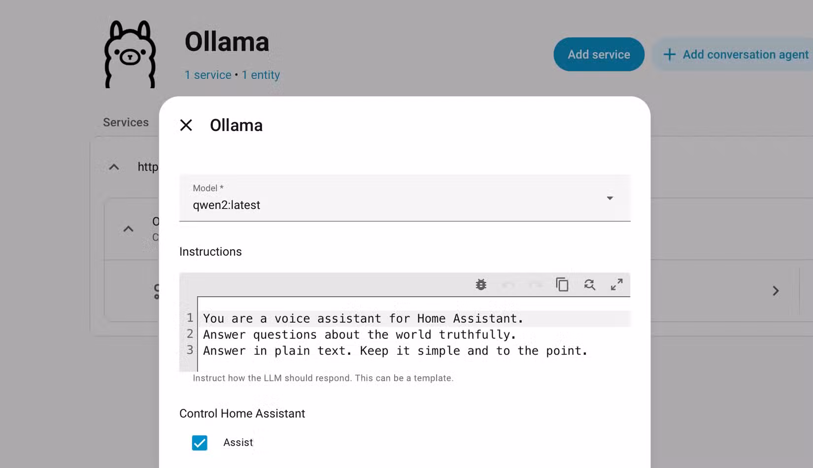 Adding an Ollama conversation agent to Home Assistant.