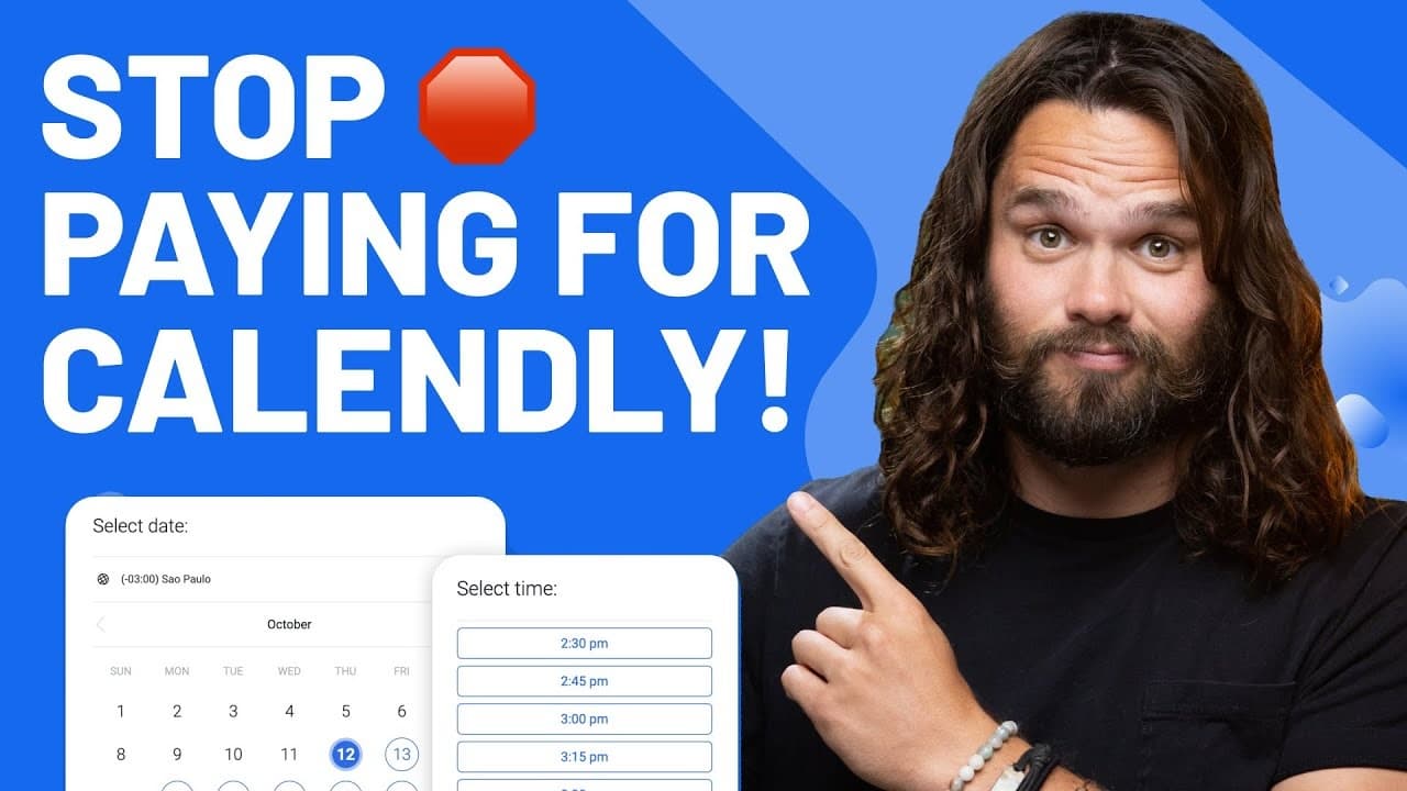 A video thumbnail that says "Stop paying for Calendly!"
