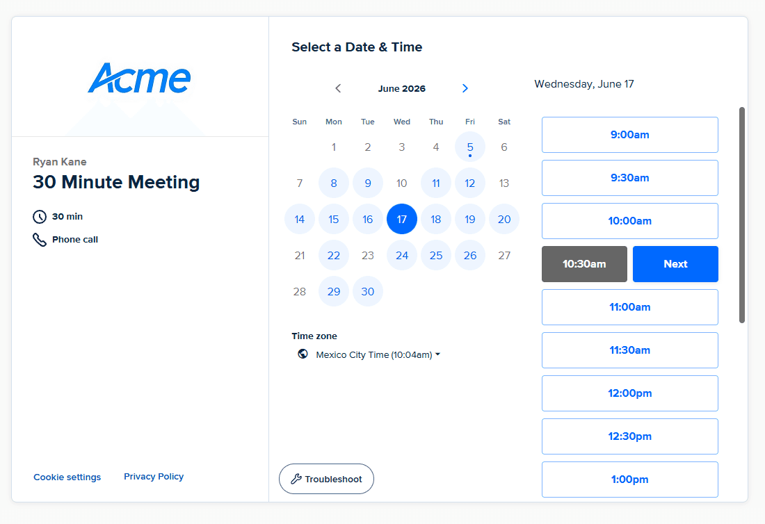 A Calendly booking page