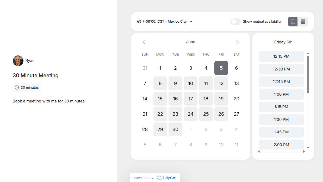 A TidyCal booking page