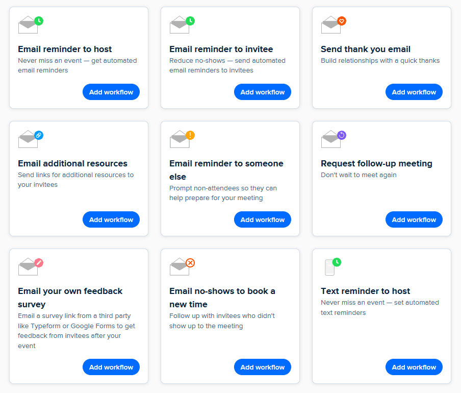 Calendly's pre-built workflows