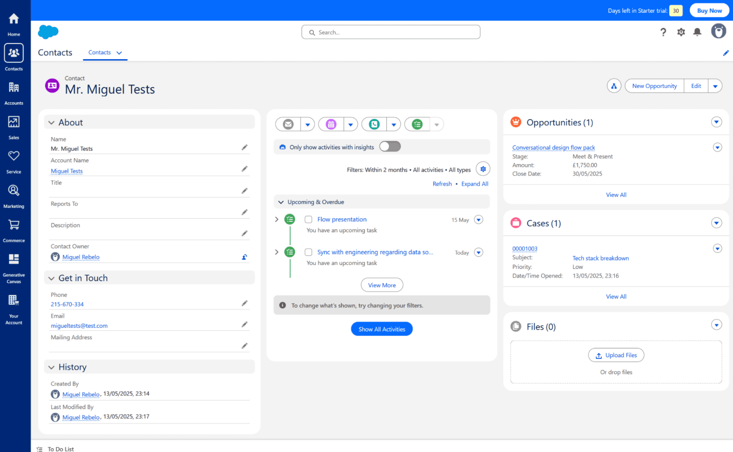 A screenshot of Salesforce, a customer experience software.