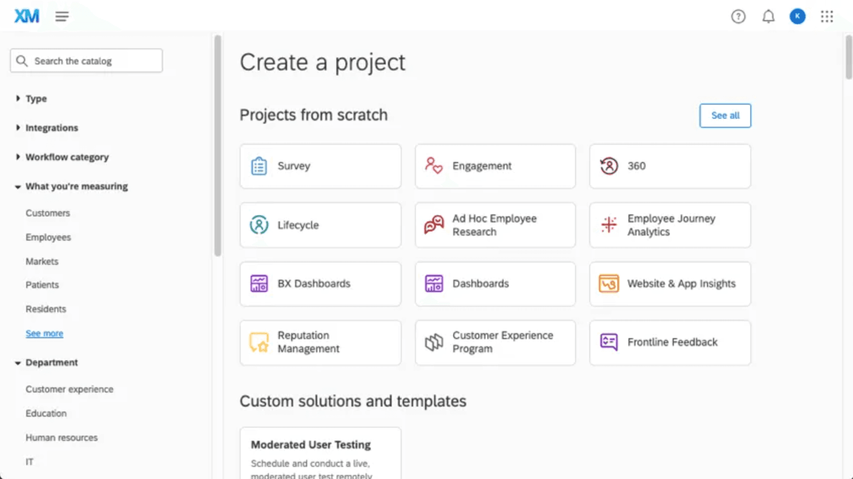 A screenshot of Qualtrics, a customer experience software.