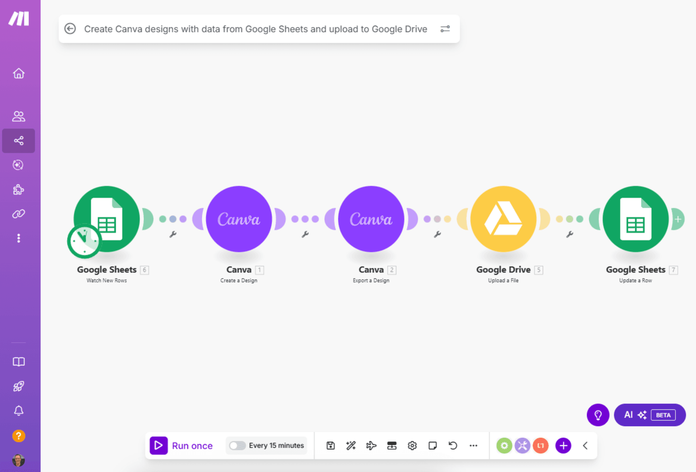 A screenshot of Make, a workflow orchestration tool.