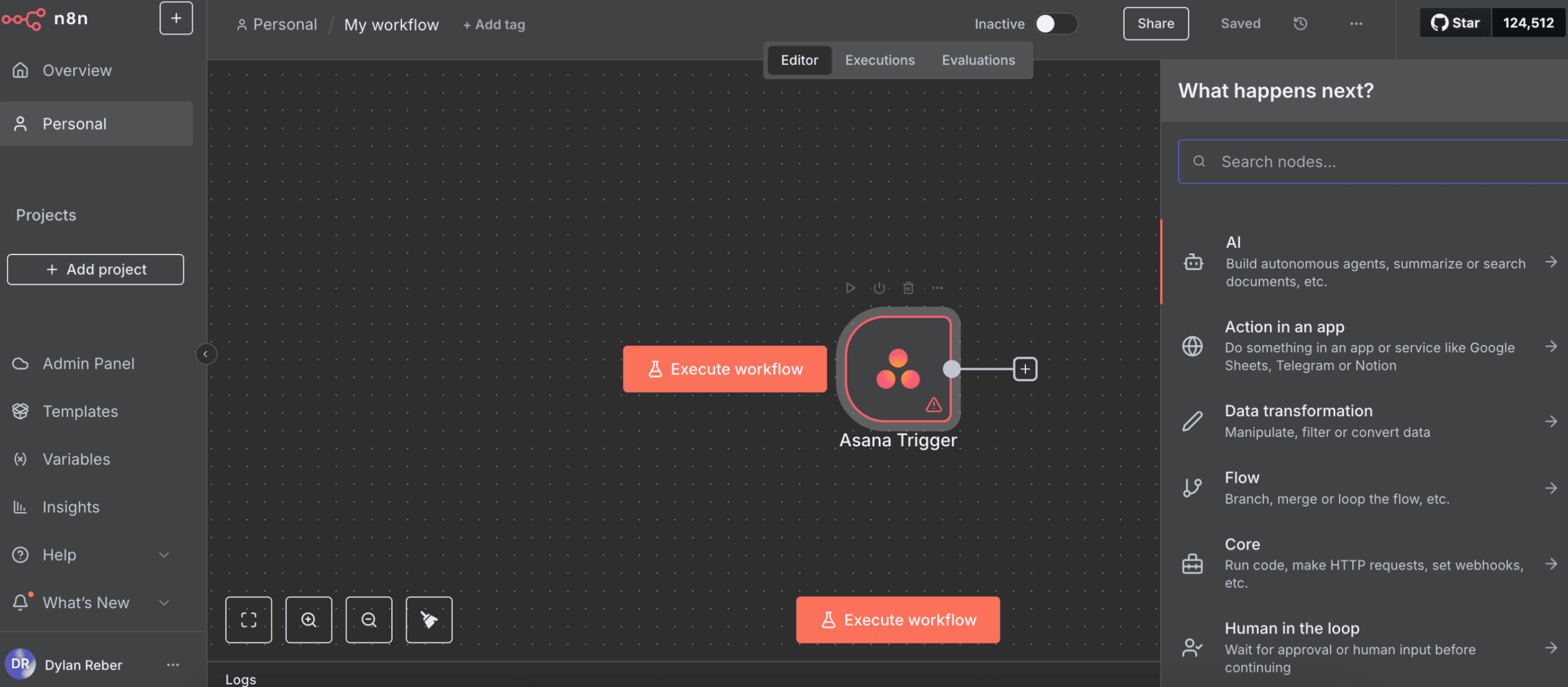 A screenshot of n8n, a workflow orchestration tool.