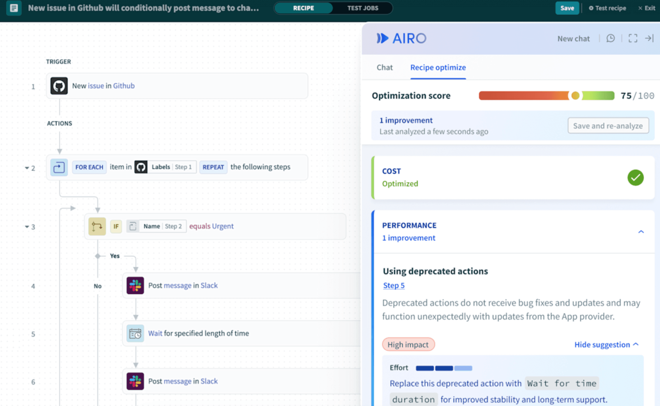 A screenshot of Workato, a workflow orchestration tool.